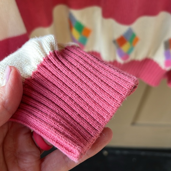 United Colors of Benetton Vintage XL 100% Cotton Striped Rainbow Preppy Sweater - Picture 6 of 9